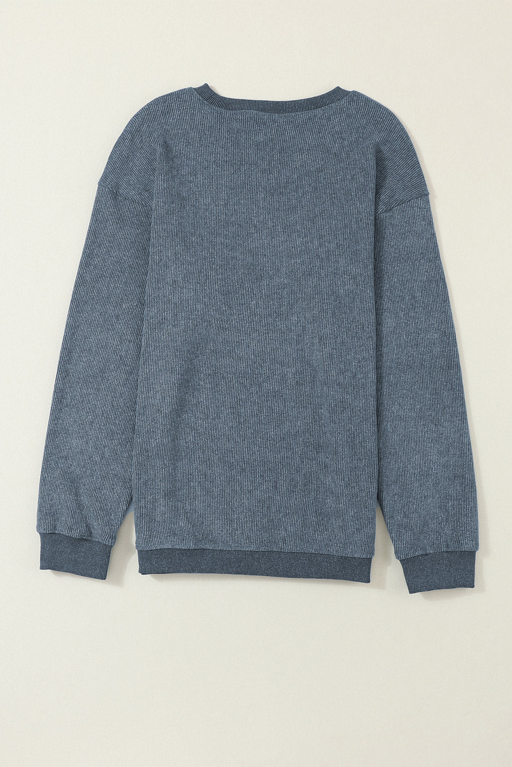 Damen Rippstrickpullover Blau mit Rundhalsausschnitt | Langer Pullover mit lockerer Passform und langen Ärmeln | Größen S–3XL