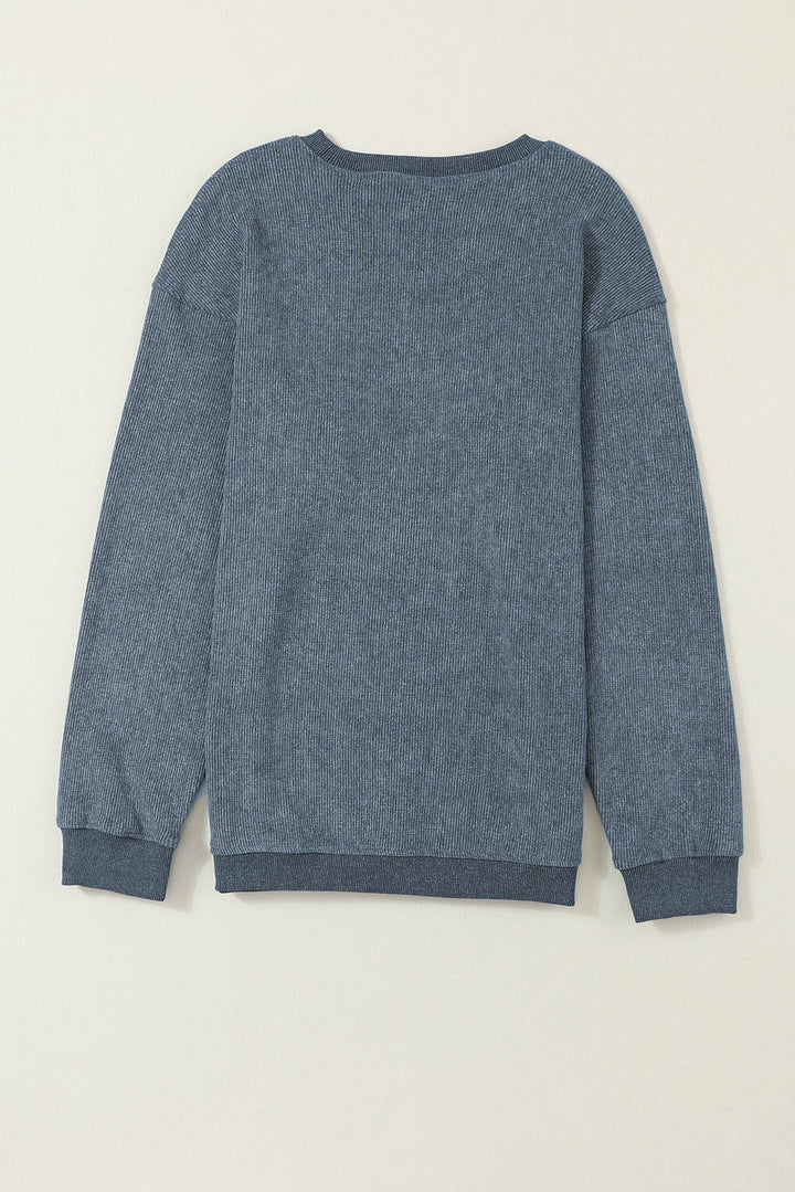 Damen Rippstrickpullover Blau mit Rundhalsausschnitt | Langer Pullover mit lockerer Passform und langen Ärmeln | Größen S–3XL