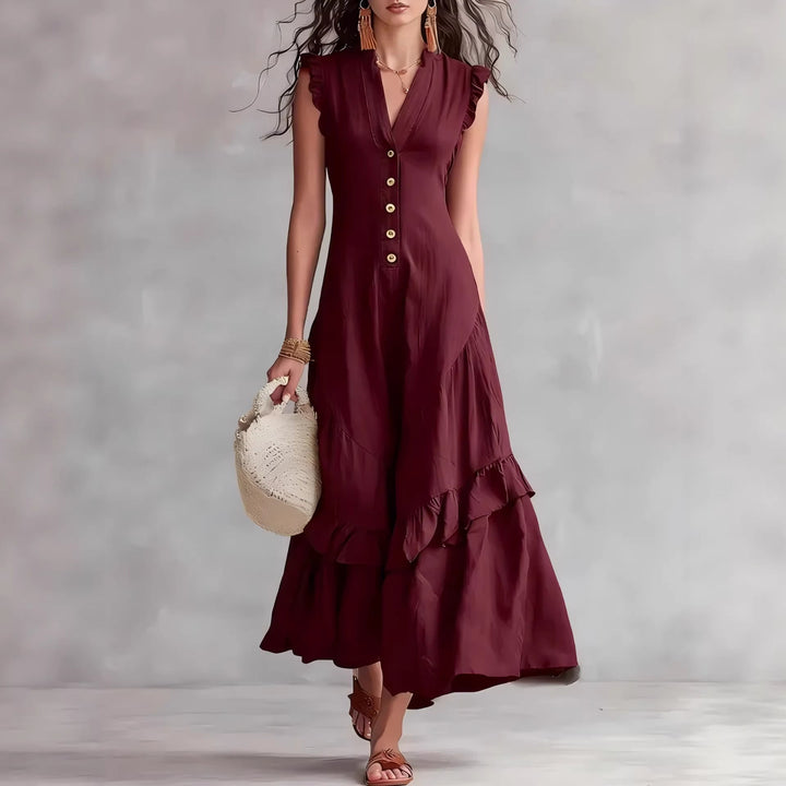 Ärmelloses Damen Maxikleid mit Plissee | Elegantes Kleid mit ausgestelltem Saum | Sommerkleid in Maxilänge