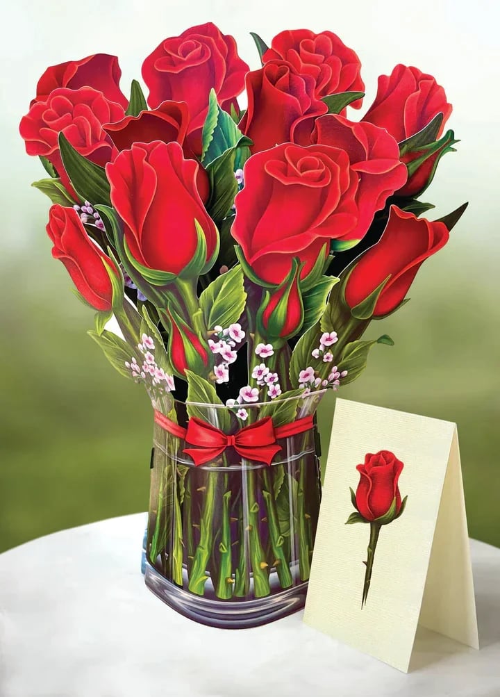 Pop-Up Papierblumenstrauß 3D | Blumenkarte mit Papiervase &amp; Grußkarte | Handgefertigt, langlebig | Deko-Geschenk 43×38 cm
