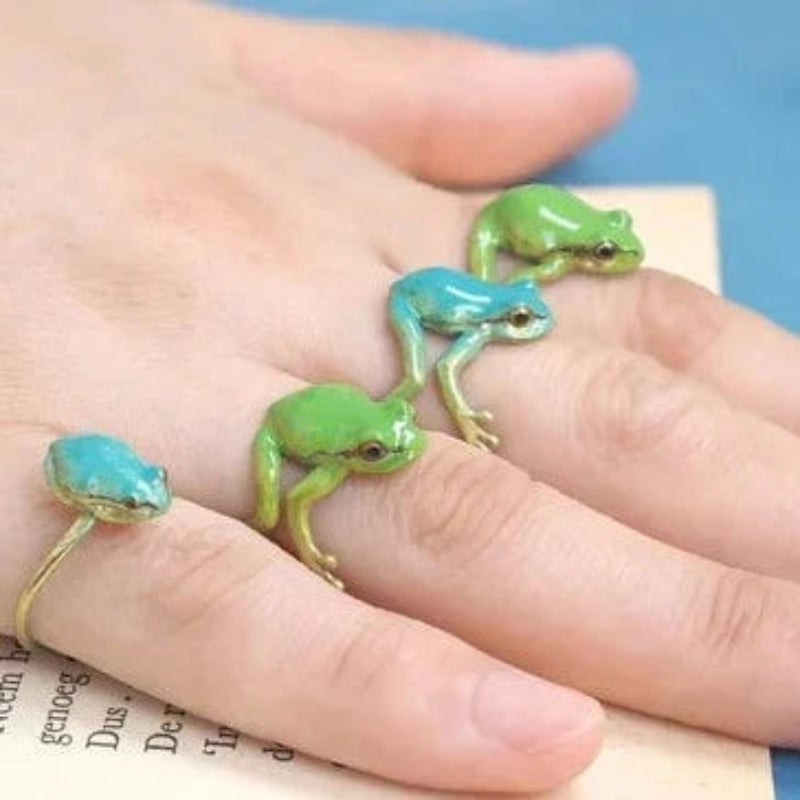 Frosch-Schmuck Set: Ring &amp; Ohrringe | Verstellbarer Ring (US 5–12) | Leicht &amp; naturinspiriert, handgefertigter Look
