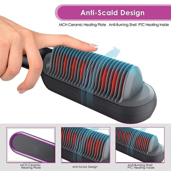 Hair straightening brush with ions | Anti-frizz comb | Quick straightener for all hair types