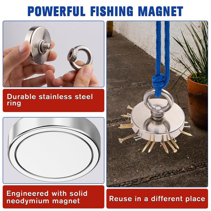 AquaForge halmágnes Neodímium N35 79–260 lbs húzóerővel | 304 rozsdamentes acél + Ni+Cu+Ni bevonat | Rozsdamentes acél szemcsavarral
