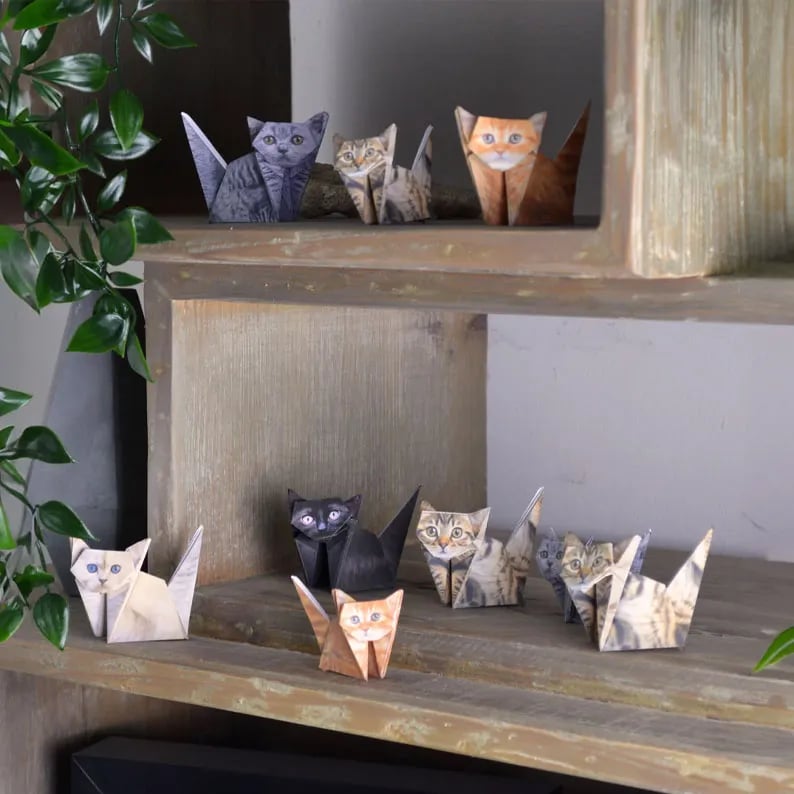 Origami-Katzen-Set aus FSC-Papier | DIY-Bastelset für Katzenfiguren | Kreative Deko &amp; Geschenkidee