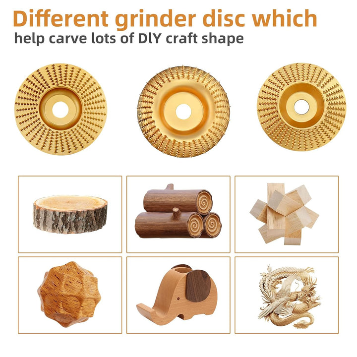 Holzschleifscheiben Set 3-teilig für Winkelschleifer | Carbonstahl für Schnitzen, Formen &amp; Glätten | GrindCraft