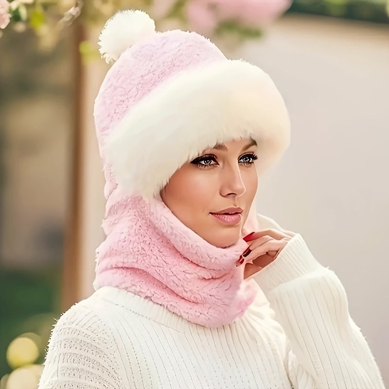 Winterfleece Mütze &amp; Schal Set | Weich &amp; Warm | Mit Pompon | Für Damen