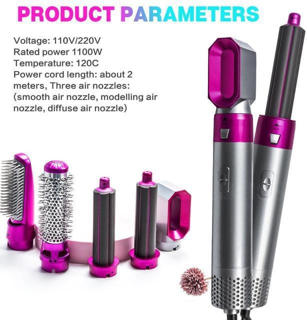 5-in-1 Haartrocknerbürste 1000W mit 5 Aufsätzen | Trocknen, Glätten, Locken &amp; Volumen | 3 Temperaturstufen | Keramik-Beschichtung