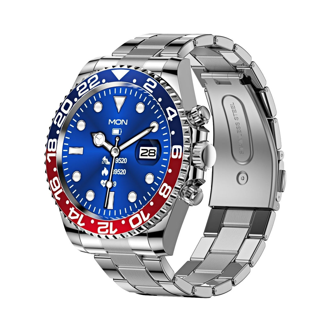 Montre connectée écran HD 1,28 pouce | Lunette rotative &amp; appels Bluetooth | Fréquence cardiaque, sommeil, modes sport, bracelet acier inoxydable