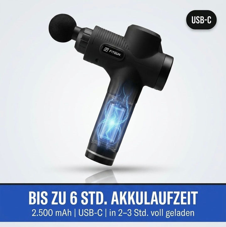 Massagepistole | 30 Intensitätsstufen, 6 Massageköpfe und 6 Stunden Akkulaufzeit