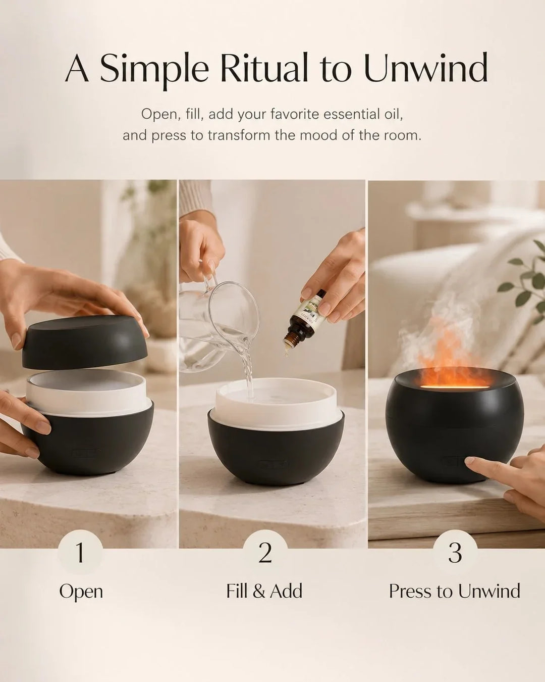 Aroma Diffusor | Flammenähnlicher Ultraschall-Diffusor mit LED-Licht und 150 ml Wassertank