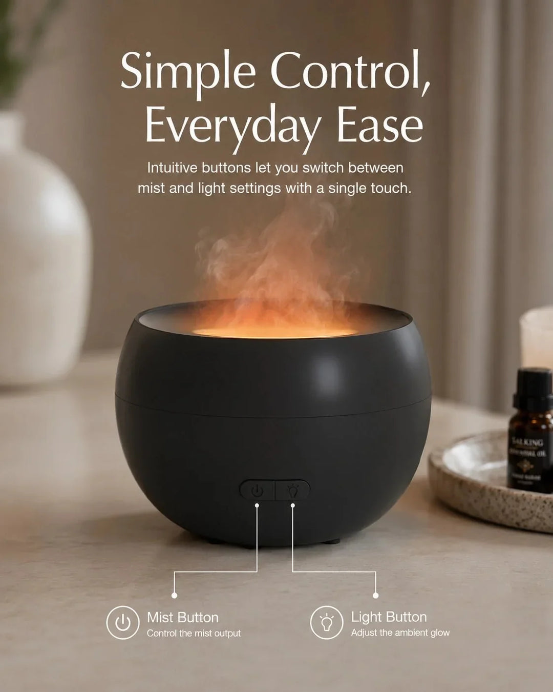 Aroma Diffusor | Flammenähnlicher Ultraschall-Diffusor mit LED-Licht und 150 ml Wassertank