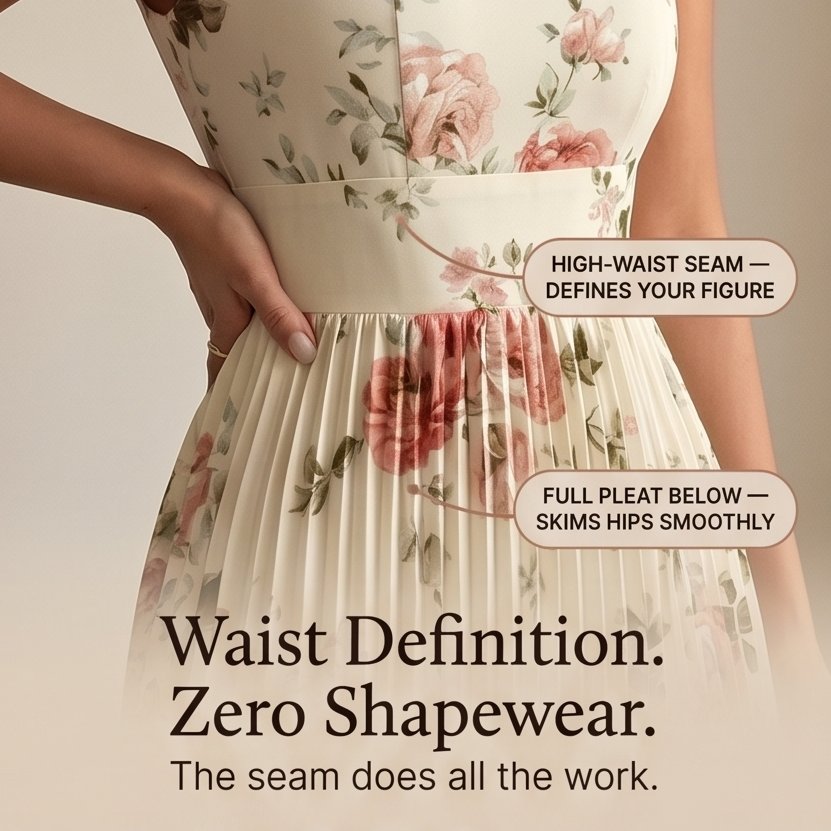 Damen Maxikleid floral plissiert | Quadratischer Ausschnitt &amp; Rüschenärmel | Hohe Taille für schmeichelnde Silhouette