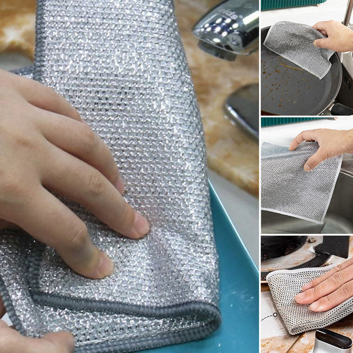 Panni pulisci filo 20×20 cm | Forte potere sgrassante, asciugatura rapida e riutilizzabili | Per pentole, padelle, fornelli e griglie | 5+5 omaggio