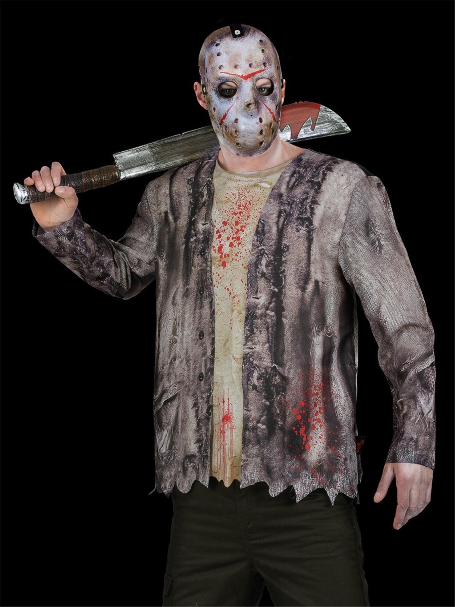 Halloween Horror Accessoire Set | 2-teiliges Jason Kostüm Zubehör mit Maske und Machete für Halloween, Cosplay und Mottoparty