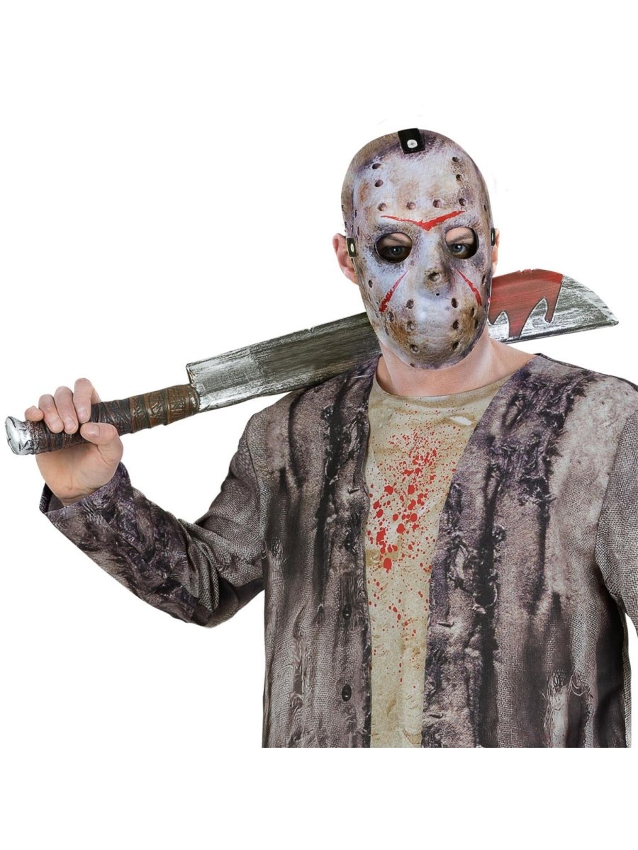 Halloween Horror Accessoire Set | 2-teiliges Jason Kostüm Zubehör mit Maske und Machete für Halloween, Cosplay und Mottoparty