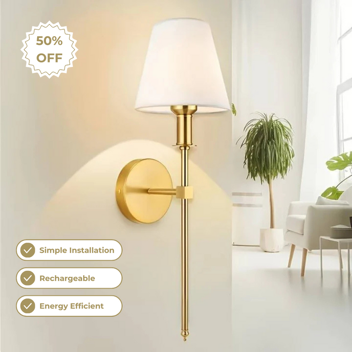 Kabellose, wiederaufladbare Wandleuchte mit Stoffschirm | USB-C | Bis zu 20 Std. Laufzeit | 3 Lichtmodi, dimmbar | 58×15 cm