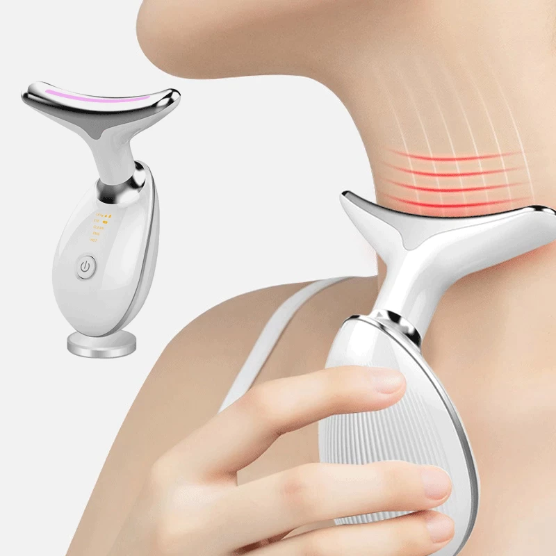 EMS microcurrent neck &amp; face massager with LED | Vibration massage against swelling | Firming for face &amp; décolleté