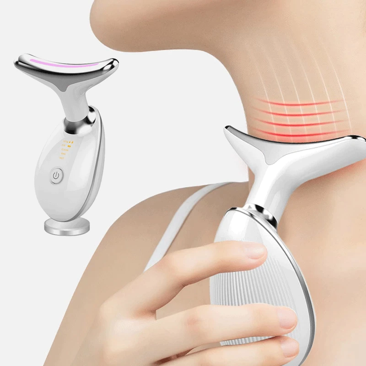 EMS microcurrent neck &amp; face massager with LED | Vibration massage against swelling | Firming for face &amp; décolleté