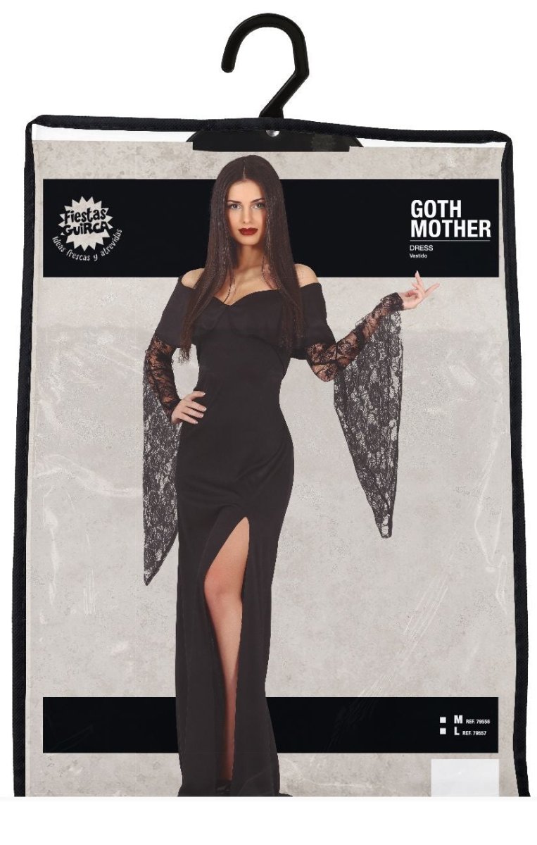 Damen Halloween Kostüm Schwarz | Gothic Kleid im Addams-Family-Stil für Halloween, Horrorparty und Mottoparty