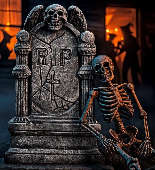 Halloween Grabstein Grau 49 cm | RIP Grabsteindeko für Friedhofskulisse, Horrorparty und Halloween-Dekoration