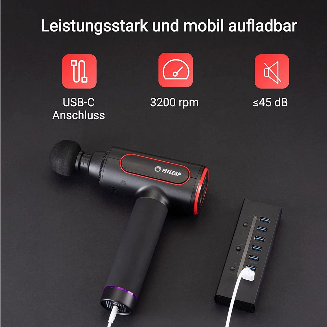 Massagepistole | Tiefengewebemassage mit 6 Aufsätzen &amp; 6 Massagemodi