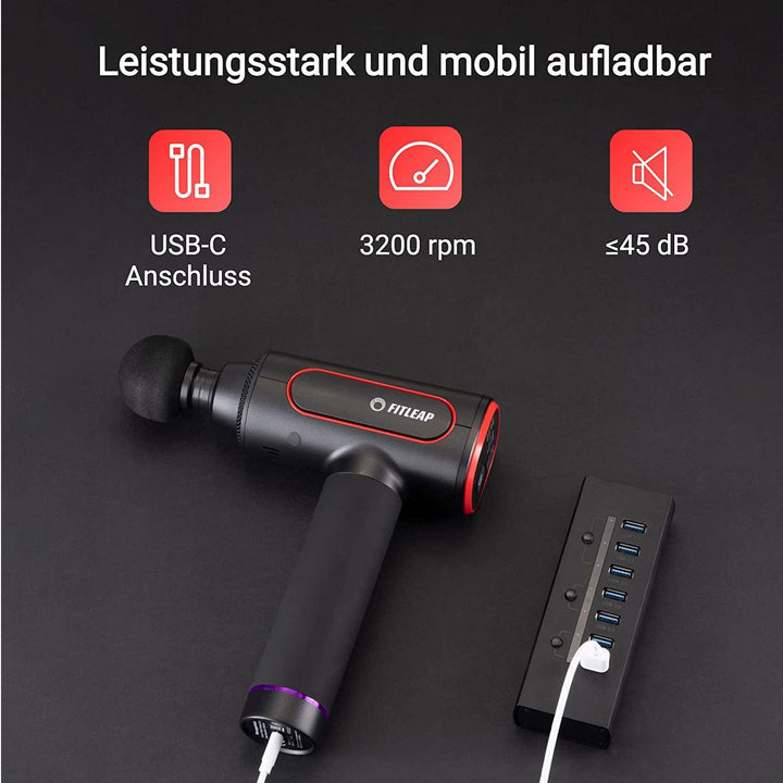 Massagepistole | Tiefengewebemassage mit 6 Aufsätzen &amp; 6 Massagemodi