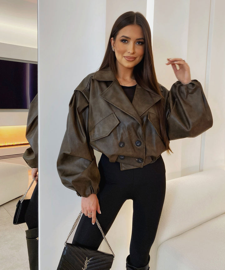 Damen Lederjacke Oversize | Locker geschnittene Kunstlederjacke für Alltag &amp; Übergangszeit