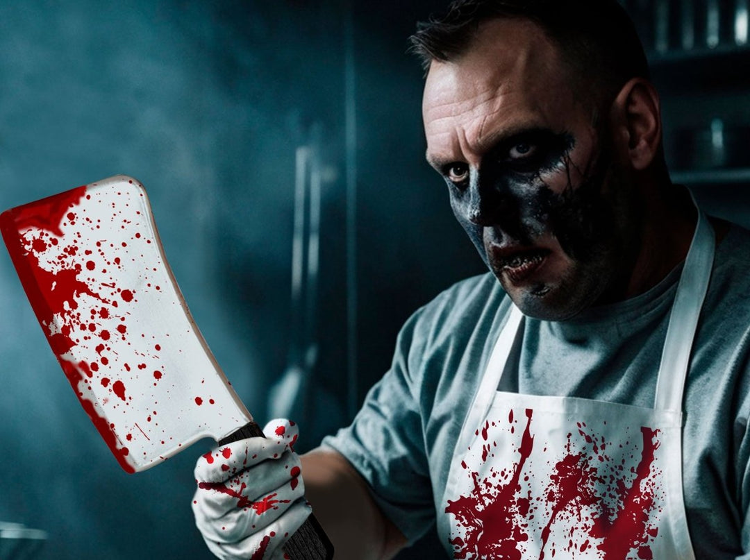 Halloween Horror Accessoire Set | 3-teiliges Kostüm Zubehör mit Messer, Handschuhen und Schürze für Halloween und Mottoparty