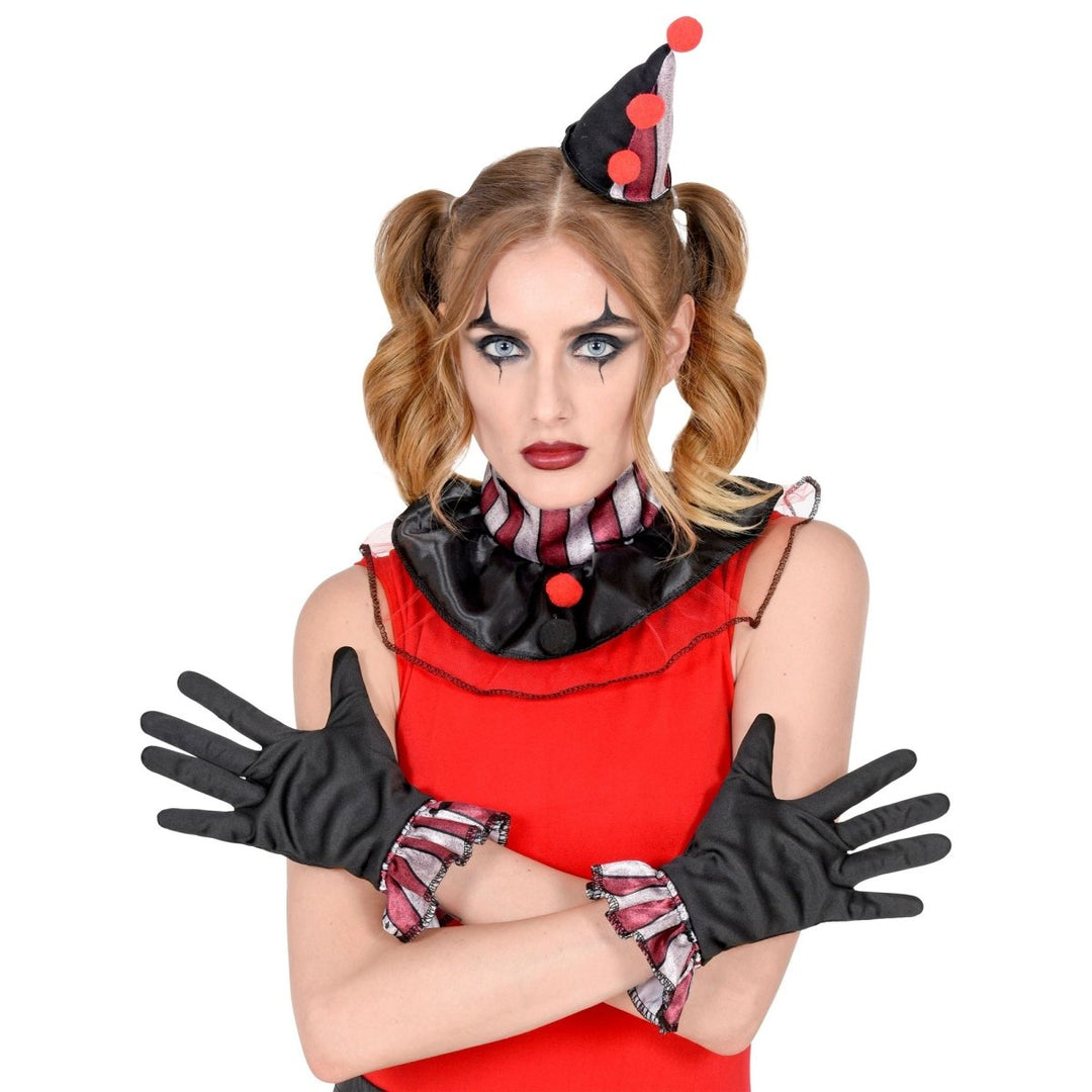 Halloween Clown Accessoire Set Dunkel | 3-teiliges Kostüm Zubehör mit Mini-Mütze, Kragen und Handschuhen für Mottopartys