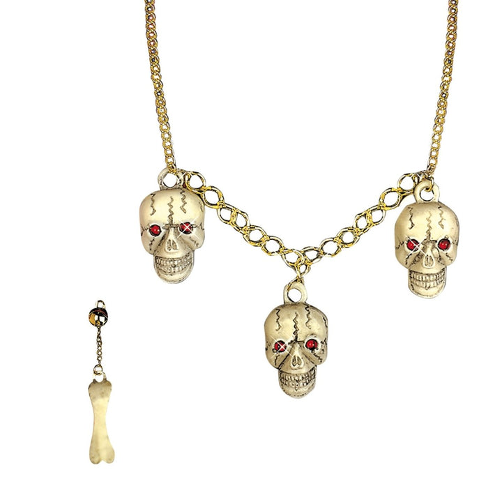 Halloween Skelett Zubehör Set | 2-teiliges Kostüm Accessoire mit Halskette und Ohrring für Halloween und Mottopartys