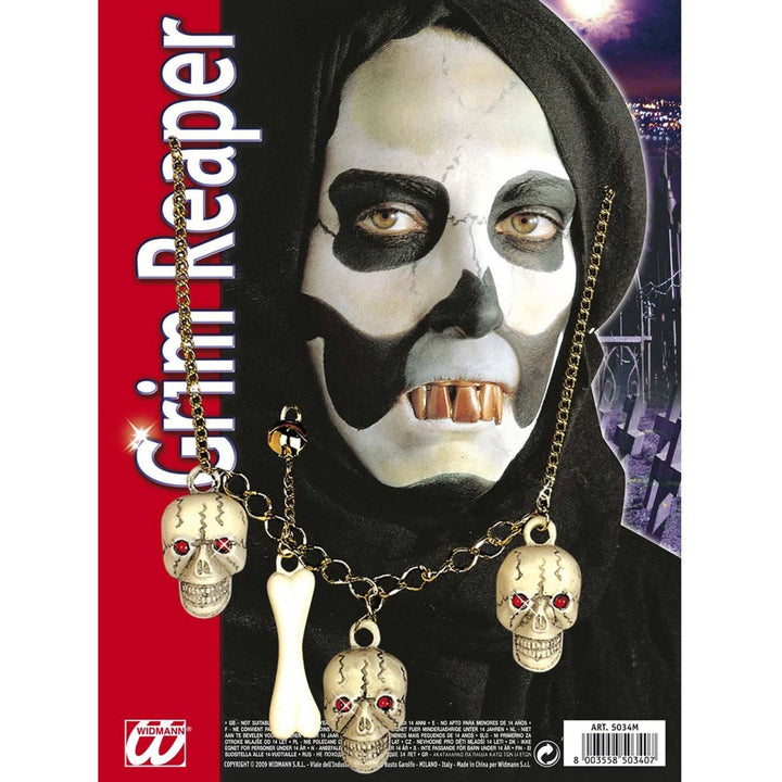 Halloween Skelett Zubehör Set | 2-teiliges Kostüm Accessoire mit Halskette und Ohrring für Halloween und Mottopartys