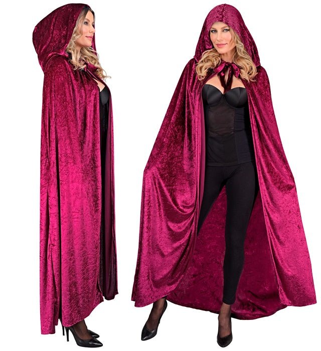 Halloween Samtumhang Rot 140 cm | Burgunderroter Umhang mit Kapuze für Vampir, Hexen, Fantasy und Kostümpartys
