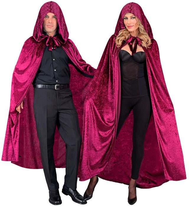 Halloween Samtumhang Rot 140 cm | Burgunderroter Umhang mit Kapuze für Vampir, Hexen, Fantasy und Kostümpartys
