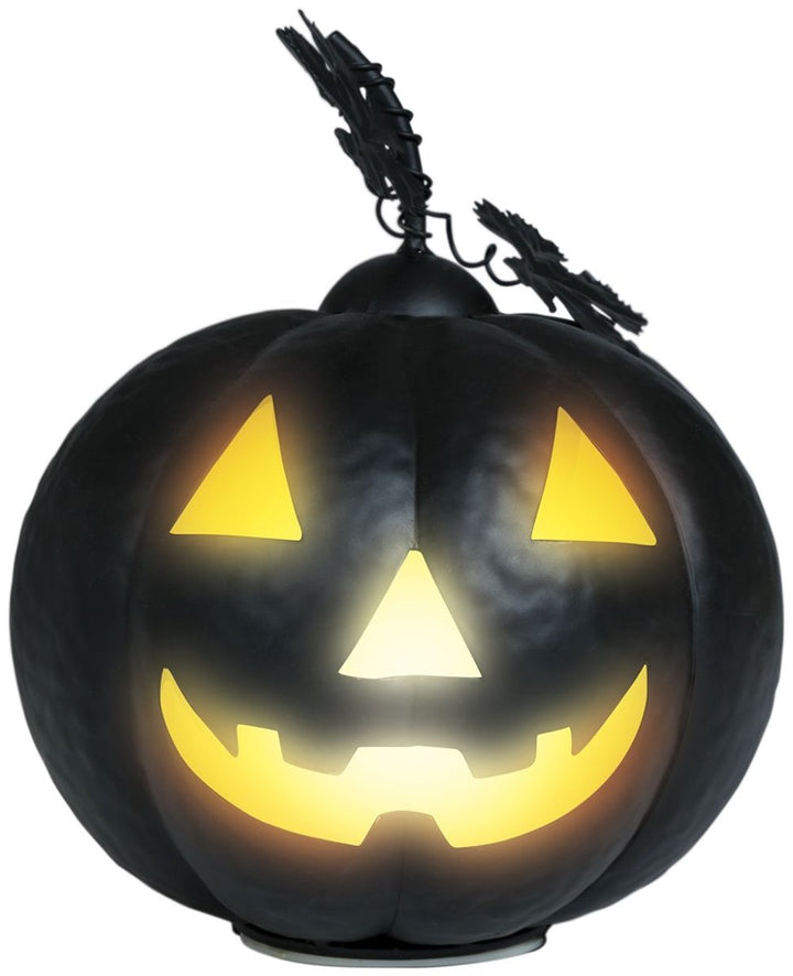 Halloween Kürbis mit Licht 16 cm | Schwarzer leuchtender Deko-Kürbis für Tisch, Fensterbank und Halloween-Partys