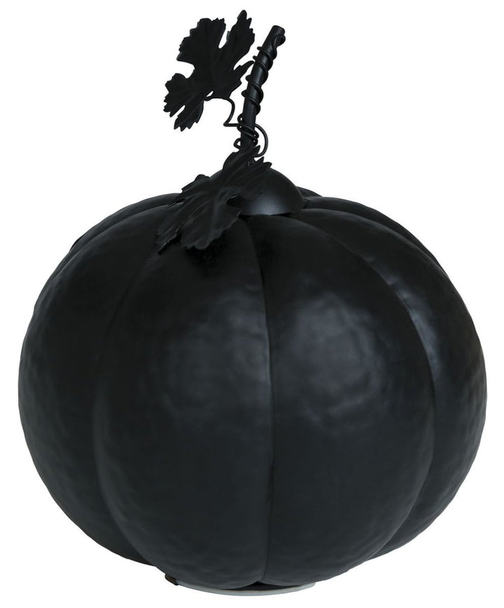Halloween Kürbis mit Licht 16 cm | Schwarzer leuchtender Deko-Kürbis für Tisch, Fensterbank und Halloween-Partys