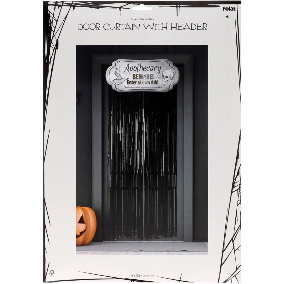 Halloween Türvorhang Apotheke 2 m | Gruseliger Türbehang mit Warnschild für Eingang, Halloween- und Horrorparty-Deko