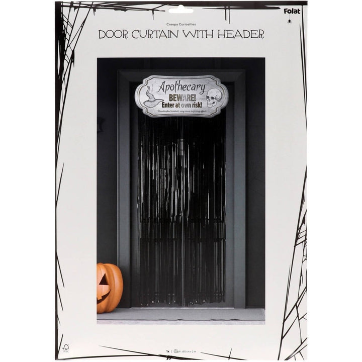 Halloween Türvorhang Apotheke 2 m | Gruseliger Türbehang mit Warnschild für Eingang, Halloween- und Horrorparty-Deko
