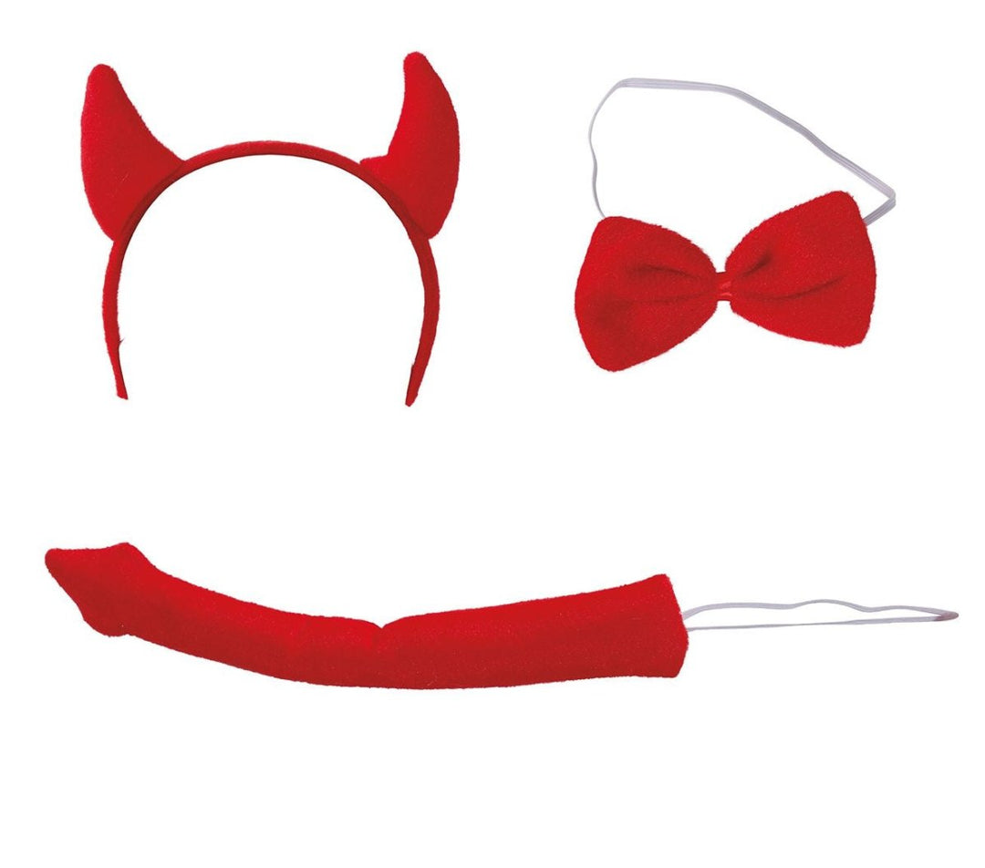 Halloween Teufel Accessoire Set Rot | 3-teiliges Kostüm Zubehör für Teufel Verkleidung, Halloween, Karneval und Mottoparty