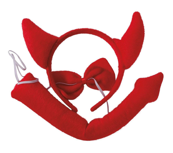 Halloween Teufel Accessoire Set Rot | 3-teiliges Kostüm Zubehör für Teufel Verkleidung, Halloween, Karneval und Mottoparty