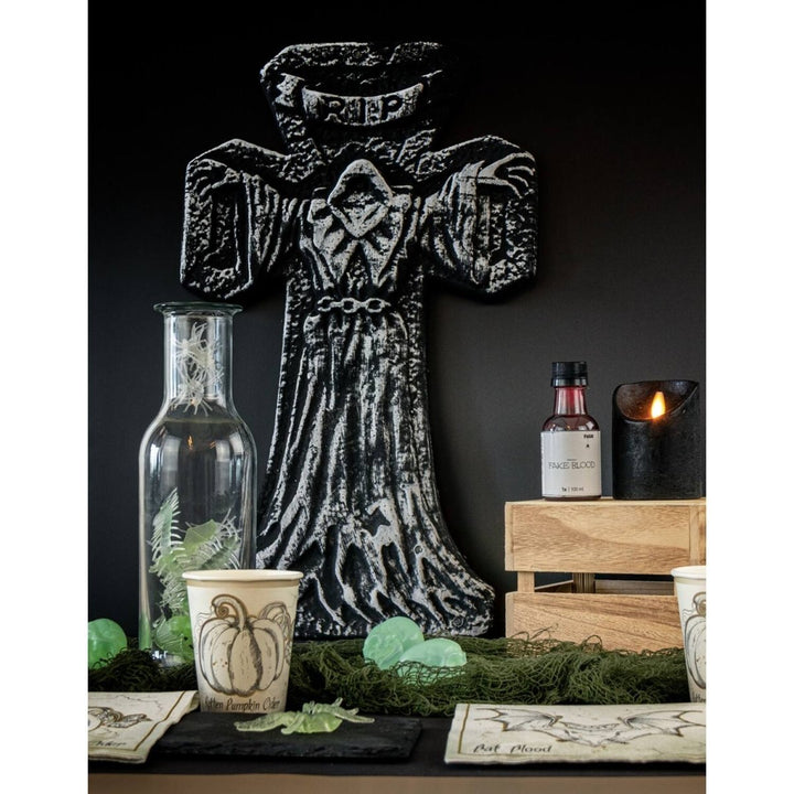Halloween Grabstein 57 cm | Grabsteinkreuz aus Schaumstoff im verwitterten Look für gruselige Partydeko