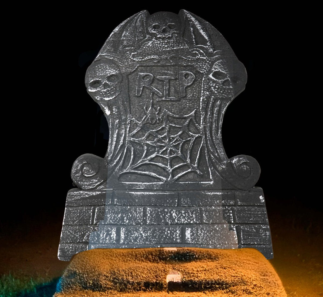 Halloween Grabstein Grau 58 cm | RIP Grabsteindeko aus Styropor für Geisterhaus, Mottoparty und Halloween-Deko