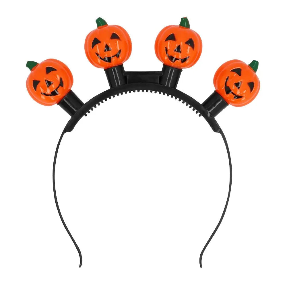 Halloween LED Haarband Kürbis | Leuchtendes Kürbis-Diadem mit 4 LED-Kürbissen und 3 Leuchtmodi für Halloween