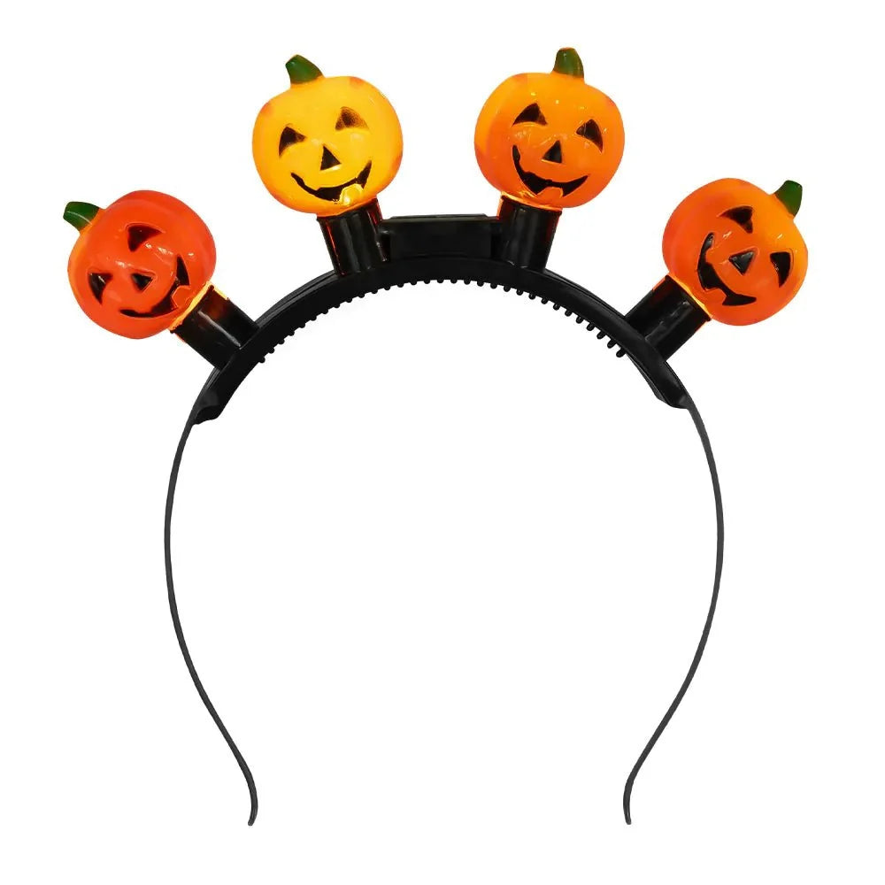 Halloween LED Haarband Kürbis | Leuchtendes Kürbis-Diadem mit 4 LED-Kürbissen und 3 Leuchtmodi für Halloween