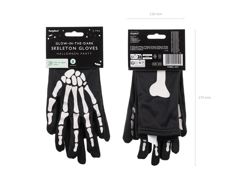 Halloween Skelett Handschuhe Schwarz Weiß | Glow in the Dark Knochenhandschuhe für Skelett Kostüm und Horrorparty