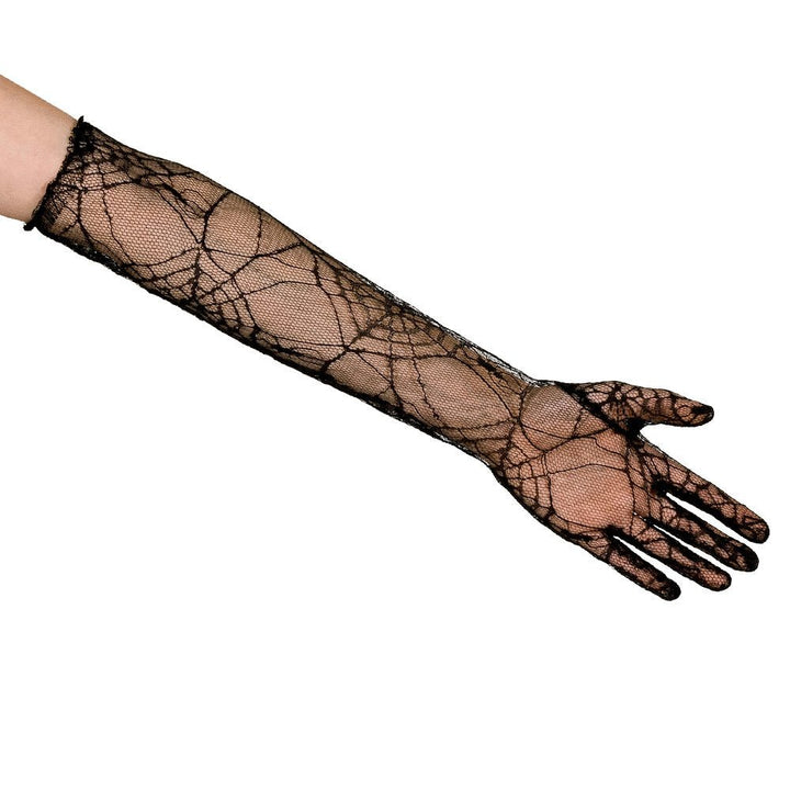 Halloween Spinnennetz Handschuhe Schwarz | Lange Kostümhandschuhe 39 cm für Erwachsene, Hexen Kostüm und Mottopartys