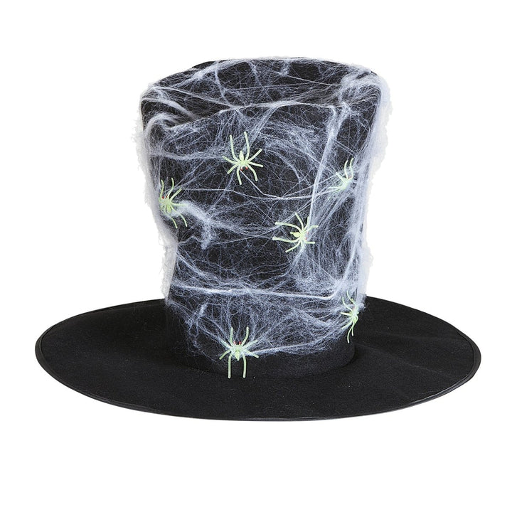 Halloween Zylinderhut | Schwarzer Hut mit Spinnennetz und Spinnen für Halloween-Kostüme und Mottopartys