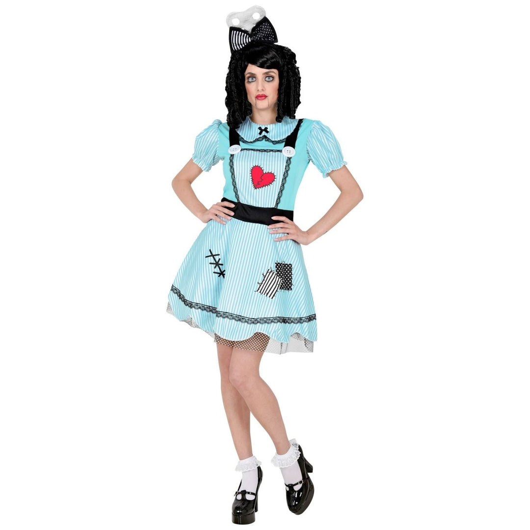 Damen Puppen Kostüm Blau | 2-teiliges Halloween Kleid mit Schleifen-Stirnband für Halloween und Mottopartys