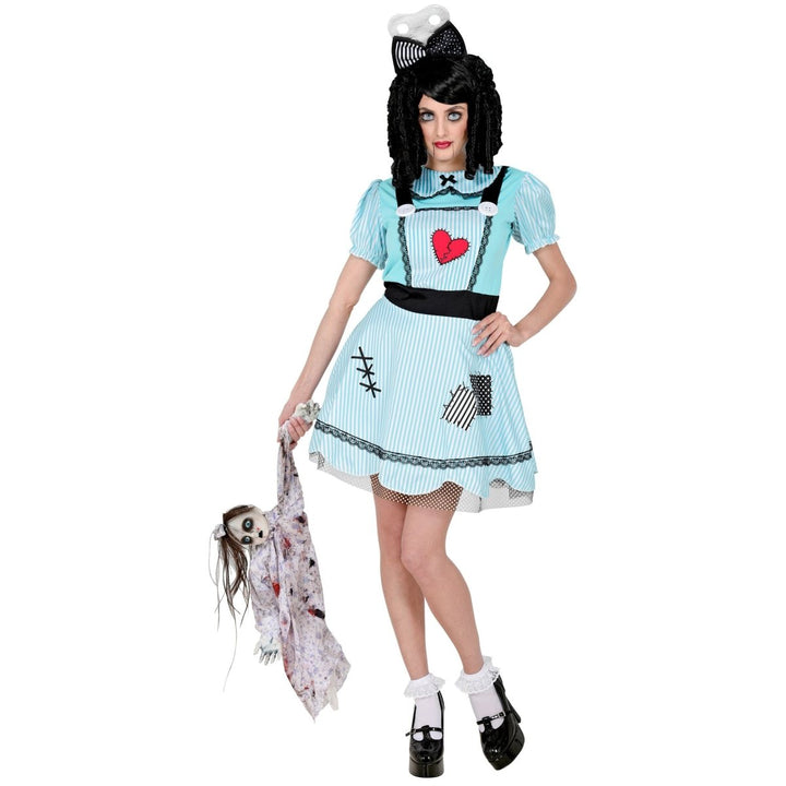 Damen Puppen Kostüm Blau | 2-teiliges Halloween Kleid mit Schleifen-Stirnband für Halloween und Mottopartys