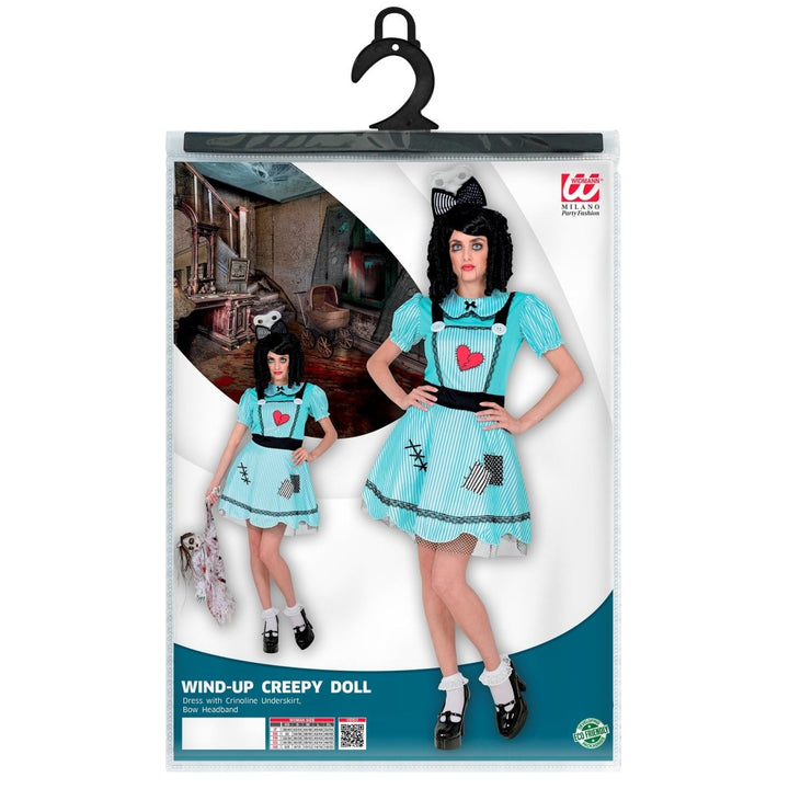 Damen Puppen Kostüm Blau | 2-teiliges Halloween Kleid mit Schleifen-Stirnband für Halloween und Mottopartys