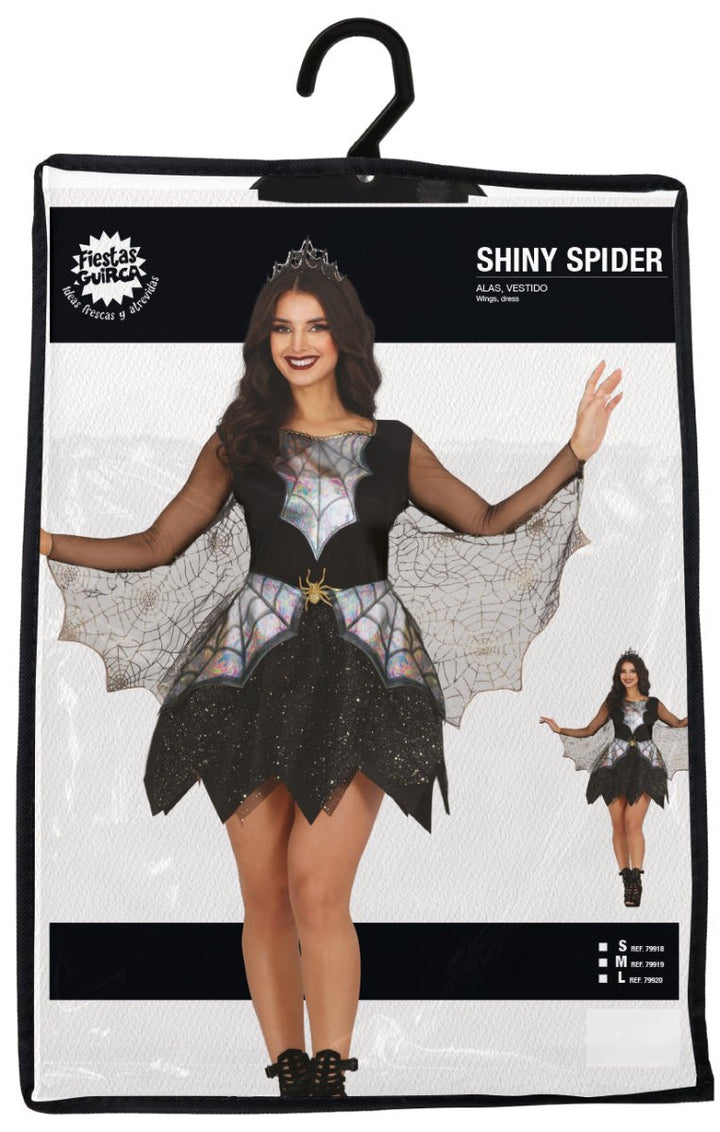 Spinnen Kostüm Damen | Halloween-Kostüm mit Spinnweben-Kleid und Flügeln für Halloween- und Mottopartys